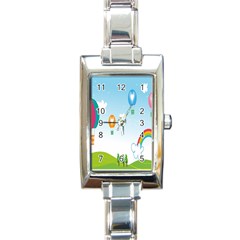 Landscape Sky Rainbow Garden Rectangle Italian Charm Watch by Amaryn4rt