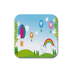 Landscape Sky Rainbow Garden Rubber Square Coaster (4 Pack)  by Amaryn4rt