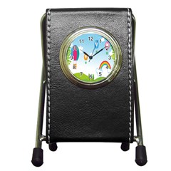 Landscape Sky Rainbow Garden Pen Holder Desk Clocks by Amaryn4rt