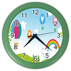 Landscape Sky Rainbow Garden Color Wall Clocks by Amaryn4rt