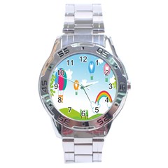 Landscape Sky Rainbow Garden Stainless Steel Analogue Watch by Amaryn4rt