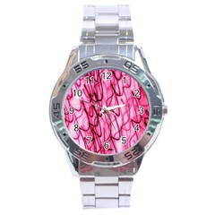 An Unusual Background Photo Of Black Swirls On Pink And Magenta Stainless Steel Analogue Watch by Amaryn4rt