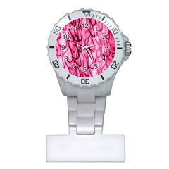 An Unusual Background Photo Of Black Swirls On Pink And Magenta Plastic Nurses Watch by Amaryn4rt