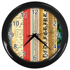 Digitally Created Collage Pattern Made Up Of Patterned Stripes Wall Clocks (black) by Amaryn4rt