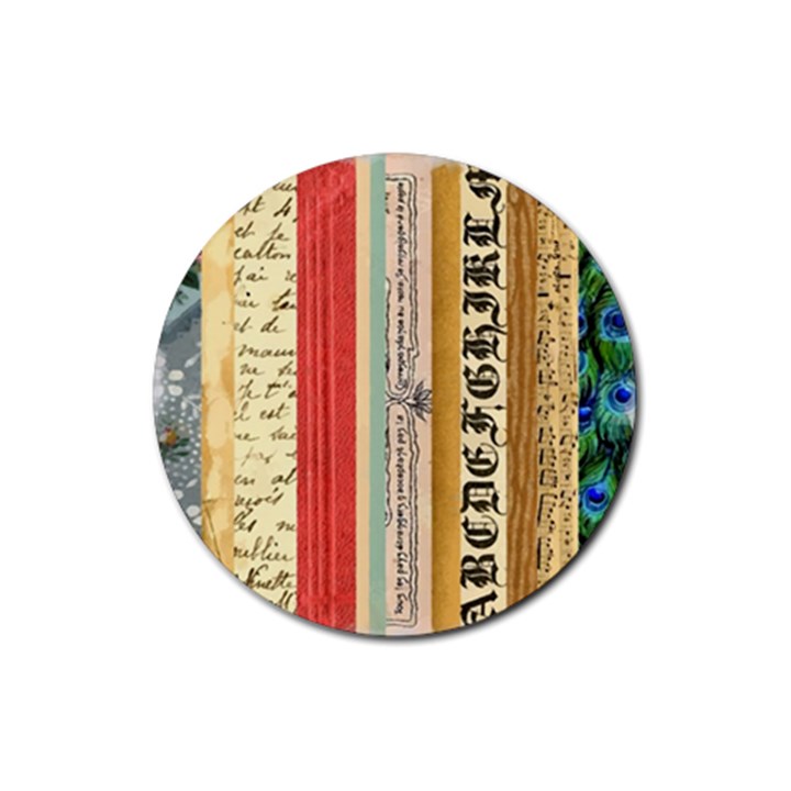 Digitally Created Collage Pattern Made Up Of Patterned Stripes Rubber Coaster (Round) 