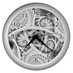 Fractal Wallpaper Black N White Chaos Wall Clocks (silver)  by Amaryn4rt