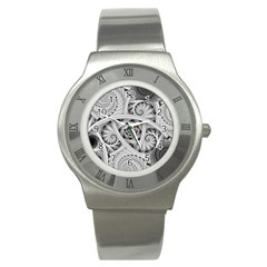 Fractal Wallpaper Black N White Chaos Stainless Steel Watch by Amaryn4rt