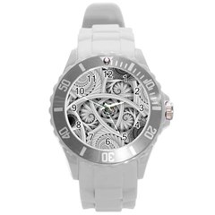 Fractal Wallpaper Black N White Chaos Round Plastic Sport Watch (l) by Amaryn4rt