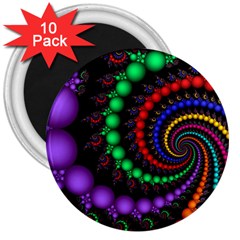 Fractal Background With High Quality Spiral Of Balls On Black 3  Magnets (10 Pack)  by Amaryn4rt