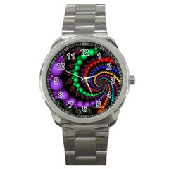 Fractal Background With High Quality Spiral Of Balls On Black Sport Metal Watch by Amaryn4rt