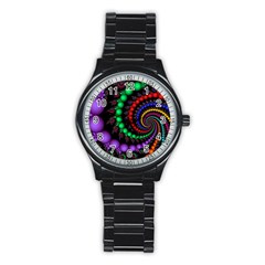 Fractal Background With High Quality Spiral Of Balls On Black Stainless Steel Round Watch by Amaryn4rt