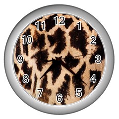 Yellow And Brown Spots On Giraffe Skin Texture Wall Clocks (silver)  by Amaryn4rt