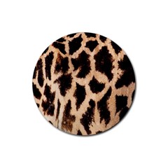 Yellow And Brown Spots On Giraffe Skin Texture Rubber Round Coaster (4 Pack)  by Amaryn4rt