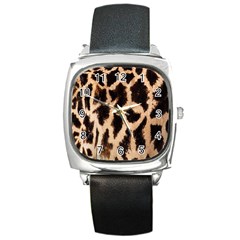 Yellow And Brown Spots On Giraffe Skin Texture Square Metal Watch by Amaryn4rt