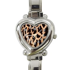 Yellow And Brown Spots On Giraffe Skin Texture Heart Italian Charm Watch by Amaryn4rt