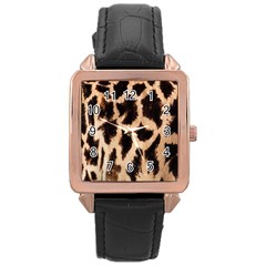 Yellow And Brown Spots On Giraffe Skin Texture Rose Gold Leather Watch  by Amaryn4rt