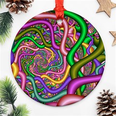 Fractal Background With Tangled Color Hoses Ornament (round) by Amaryn4rt