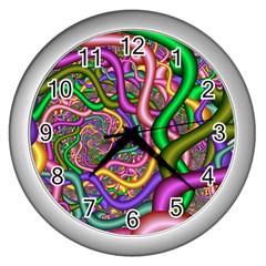 Fractal Background With Tangled Color Hoses Wall Clocks (silver)  by Amaryn4rt