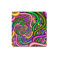 Fractal Background With Tangled Color Hoses Square Magnet by Amaryn4rt