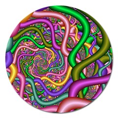 Fractal Background With Tangled Color Hoses Magnet 5  (round) by Amaryn4rt