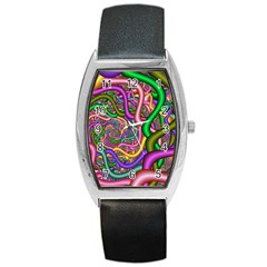 Fractal Background With Tangled Color Hoses Barrel Style Metal Watch by Amaryn4rt