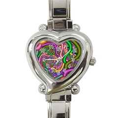 Fractal Background With Tangled Color Hoses Heart Italian Charm Watch by Amaryn4rt