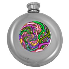 Fractal Background With Tangled Color Hoses Round Hip Flask (5 Oz) by Amaryn4rt