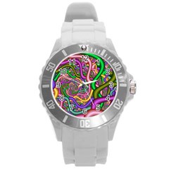 Fractal Background With Tangled Color Hoses Round Plastic Sport Watch (l) by Amaryn4rt