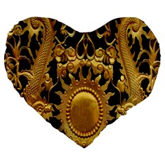 Golden Sun Large 19  Premium Flano Heart Shape Cushions by Amaryn4rt