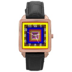 Square Abstract Geometric Art Rose Gold Leather Watch 