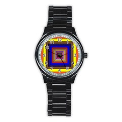 Square Abstract Geometric Art Stainless Steel Round Watch