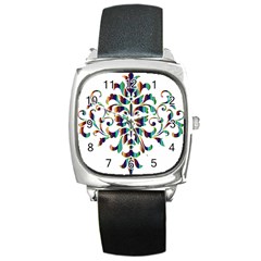 Damask Decorative Ornamental Square Metal Watch by Amaryn4rt