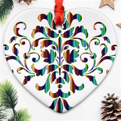 Damask Decorative Ornamental Heart Ornament (two Sides) by Amaryn4rt