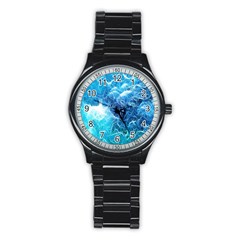 Fractal Occean Waves Artistic Background Stainless Steel Round Watch by Amaryn4rt