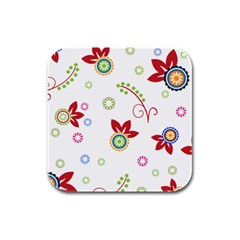 Colorful Floral Wallpaper Background Pattern Rubber Square Coaster (4 Pack)  by Amaryn4rt