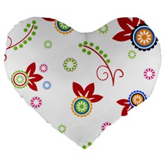 Colorful Floral Wallpaper Background Pattern Large 19  Premium Heart Shape Cushions by Amaryn4rt