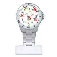 Colorful Floral Wallpaper Background Pattern Plastic Nurses Watch by Amaryn4rt