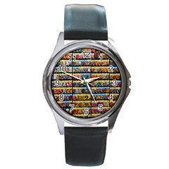 Flower Seeds For Sale At Garden Center Pattern Round Metal Watch by Amaryn4rt