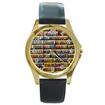 Flower Seeds For Sale At Garden Center Pattern Round Gold Metal Watch Front