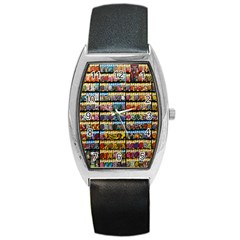 Flower Seeds For Sale At Garden Center Pattern Barrel Style Metal Watch by Amaryn4rt