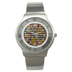 Flower Seeds For Sale At Garden Center Pattern Stainless Steel Watch by Amaryn4rt