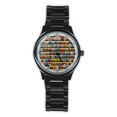 Flower Seeds For Sale At Garden Center Pattern Stainless Steel Round Watch by Amaryn4rt