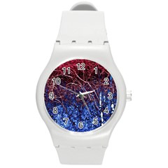 Autumn Fractal Forest Background Round Plastic Sport Watch (m) by Amaryn4rt