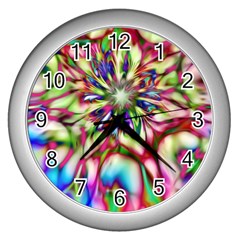 Magic Fractal Flower Multicolored Wall Clocks (silver)  by EDDArt