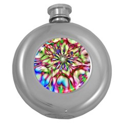 Magic Fractal Flower Multicolored Round Hip Flask (5 Oz) by EDDArt