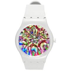 Magic Fractal Flower Multicolored Round Plastic Sport Watch (m)