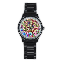 Magic Fractal Flower Multicolored Stainless Steel Round Watch by EDDArt