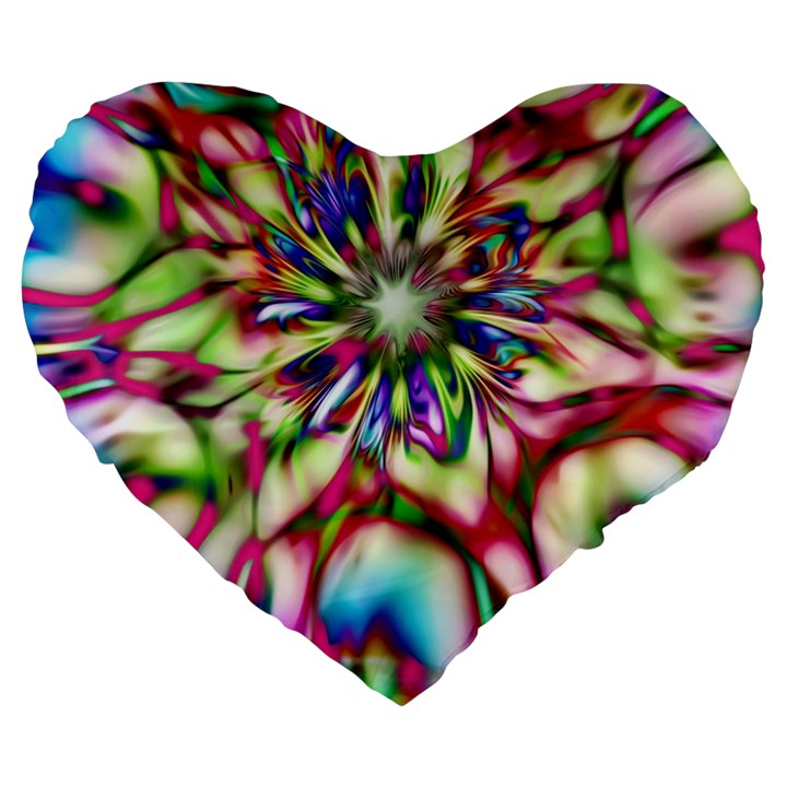 Magic Fractal Flower Multicolored Large 19  Premium Flano Heart Shape Cushions