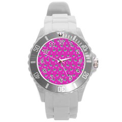 Floral Pattern Round Plastic Sport Watch (l) by Valentinaart