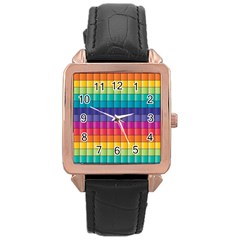 Pattern Grid Squares Texture Rose Gold Leather Watch  by Amaryn4rt